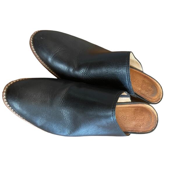Size 7.5 Madewell The Harper Black Leather Mules J8560 Stacked Heel - Picture 10 of 11
